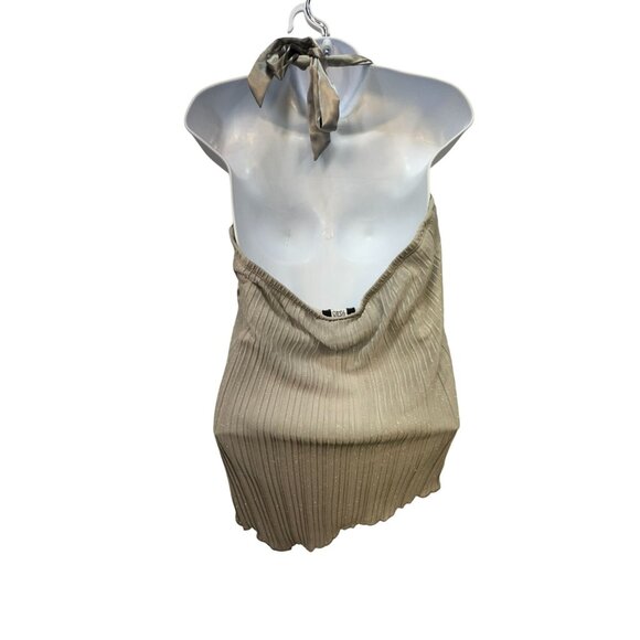 Studio 1940 Womens Halter Pleated Top Silver Sparkle Large Satin Tie Going Out - Picture 5 of 8